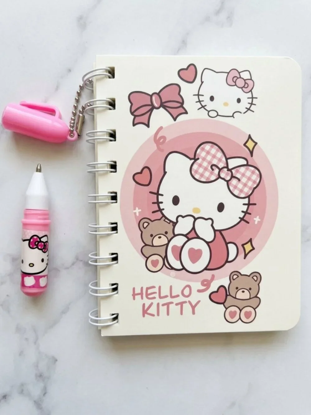 MINI Hello Kitty Spiral Journal Notepad & Keychain Ballpoint Pen Set, Stationery